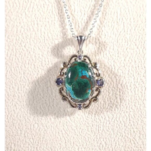 Chrysocolla and Iolite Necklace 14k YG and Sterling Silver - Picture 1 of 10